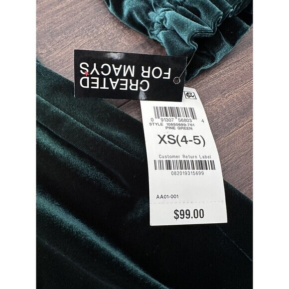 INC INTERNATIONAL CONCEPTS Little Girls Pine Green Stretch Velour Dress XS(4-5) - Picture 3 of 7